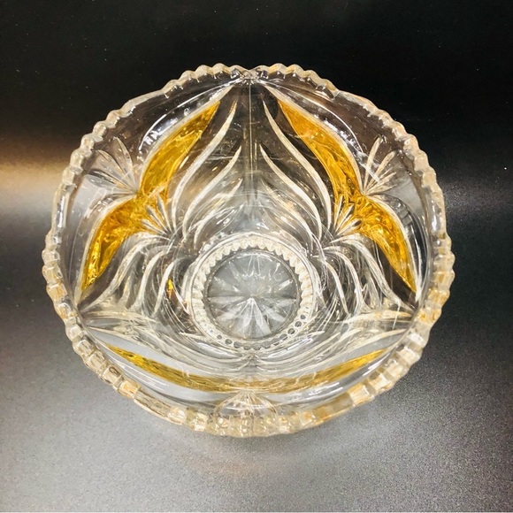 Vintage 80s Anna Hutte Bleikristall 24% Lead Crystal Hand Painted Gold 6” Bowl - Picture 3 of 9